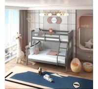 Lily Wooden Trio Bunk Bed with 2 Single + 1 Double Mattress - Solid Pine Frame - Optional Trundle - Grey Interior Emporium Ltd Grey One Size