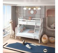 Lily Wooden Trio Bunk Bed with 2 Single + 1 Double Mattress - Solid Pine Frame - Optional Trundle - White Interior Emporium Ltd White One Size