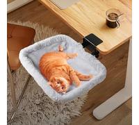 Lilyang Cat Desk Bed - Removable Soft Fluffy Cover, Sturdy Dual Clamp, Supports Up to 40 lbs, Stable Desk Cat Hammock for Work, Gaming, or Relaxation