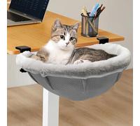 Lilyang Large Cat Desk Bed - Supports Up to 50 lbs, Spacious 17.5"x14" Sleep Area, Sturdy Dual Clamps, Removable Soft Fluffy Cover, Cat Hammock for Home Working & Gaming Desk, Dining Table