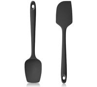 Lilybeam 600ºF Heat Resistant Silicone Spatula Set of 2, Pitch Black | High Heat Food Safe Heatproof Kitchen Cooking, Seamless Flexible Bowl Scraper for Non-Stick Pan Mixing Serving Stirring