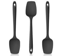 Lilybeam 600ºF Heat Resistant Silicone Spoon Spatula Set of 3, Black | High Heat Food Safe Heatproof Kitchen Cooking Spoonulas, Seamless Flexible Bowl Scraper Spatulas for Non-Stick Pan Baking