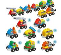 LilyBeauty 63 Pcs Toddlers Car Building Blocks Set Toys, 8 Pcs Different Vehicles for Kids, Learning & Education Building Bricks Toys for Preschool, Birthday Gift for Boys & Girls