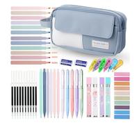 LilyBeauty Cute Pencil Case with 41 Piece Stationery Set, 12 Pastel Highlighters,6 Mechanical Pencil,5 Gel Pens, Sticky Notes,Essentials Stationary Set for Students Back to School Supplies