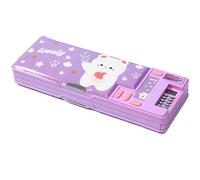 LilyBeauty Multifunction Pencil Case with Calculator, Pencil Sharpener and Curriculum, Multiple Cute Patterns, Suitable for Elementary School Girls, Boys, Great Gifts for Kids(Purple 2)