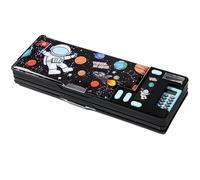 LilyBeauty Multifunction Pencil Case with Calculator, Pencil Sharpener and Curriculum, Multiple Cute Patterns, Suitable for Elementary School Girls, Boys, Great Gifts for Kids(Black)