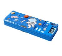 LilyBeauty Multifunction Pencil Case with Calculator, Pencil Sharpener and Curriculum, Multiple Cute Patterns, Suitable for Elementary School Girls, Boys, Great Gifts for Kids (Blue)