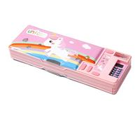 LilyBeauty Multifunction Pencil Case with Calculator, Pencil Sharpener and Curriculum, Multiple Cute Patterns, Suitable for Elementary School Girls, Boys, Great Gifts for Kids (Pink)