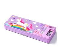 LilyBeauty Multifunction Pencil Case with Calculator, Pencil Sharpener and Curriculum, Multiple Cute Patterns, Suitable for Elementary School Girls, Boys, Great Gifts for Kids(Purple 2)