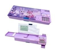 LilyBeauty Pop Up Multifunctional Pencil Case with Calculator, Pencil Box with Sharpener for Girls and Boys, Magnetic Closure with Compartments, Curriculum, Back to School Gift for Kids Teens, Purple