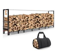 Lilybud--lily 8FT Firewood Rack Outdoor, Firewood Log Rack Holder with Reinforced Chain Bumper for Fireplace Wood Storage, Heavy Duty Metal Pile Log Stand Stacker Holder for Indoor Outdoor Patio