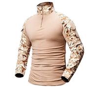 Lilychan Men's Desert Digital Camouflage Tactical Combat Shirt - Long Sleeve with Zipper Collar, Reinforced Elbows, Mesh Panels, Quick Dry, Breathable, Fitted, XL