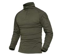 Lilychan Men's Green M Tactical Combat Shirt with Zipper - Long Sleeve, 3 Pockets, Reinforced Elbows, Quick Dry, Breathable - UK M (Chest: 36"-39")