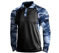 Lilychan Men's Long Sleeve Shirt Cargo Tactical Military Pullover T-Shirt Quick Dry Army Combat Polo Shirts (Black&Blue, X-Large)