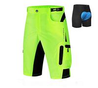 Lilychan Mens MTB Mountain Bike Short Quick Dry Lightweight Work Golf Casual Shorts 7 Pockets (Fluorescent Green+pad, X-Large)