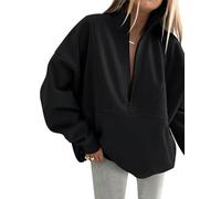 LilyCoco Women Cute Sweatshirt Ladies No Hood Plain Zipper Sweatshirts, Black, S