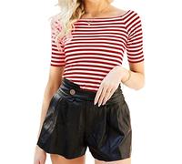 LilyCoco Womens Off The Shoulder Tops Half Sleeve Boatneck Bodycon Plain Shirt, Red Stripe, S