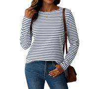 LilyCoco Womens Striped Long Sleeve Shirt Boat Neck Tops Breton Loose Fit Tshirt, Black White, XXL