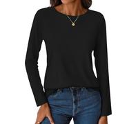 LilyCoco Womens Striped Long Sleeve Shirt Boat Neck Tops Breton Loose Fit Tshirt, Solid Black, L