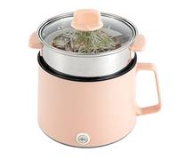 Lilyeriy Mini Electric Hot Pot 1.7L Multi-Functional Electric Cooker with Steamer Noodles Pot for Soup Porridge Dumplings with Over-Heating Boil Dry Protection (Pink)
