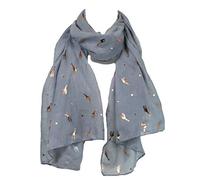 LilyRosa Grey Giraffe Print Scarf, Ladies White Rose Gold Foil Animal Shawl Wrap (Grey)