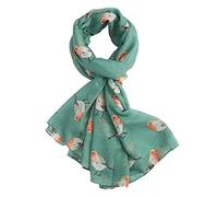 LilyRosa Grey Robin Scarf, White Blue Red Robins Bird Festive Christmas Scarves Shawl Wrap (Green)