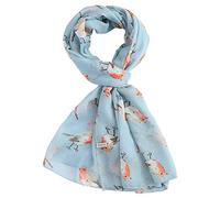 LilyRosa Grey Robin Scarf, White Blue Red Robins Bird Festive Christmas Scarves Shawl Wrap (Sky Blue)
