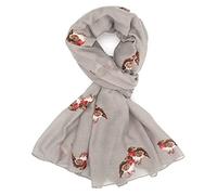 LilyRosa® Grey Robin Scarf, White Red Robin Bird Festive Birds Christmas Wrap Shawl (Grey)
