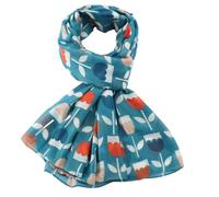 LilyRosa Grey Scarf Ladies Teal Green Blue Tulip Floral Print Tulips Flowers Women's (Green)