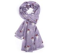 LilyRosa® Jack Russell Scarf White Blue Purple Mustard Navy Pink Grey Ladies Dog Print Shawl Wrap Scarves (Purple)
