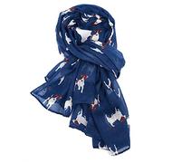 LilyRosa® Jack Russell Scarf White Blue Purple Mustard Navy Pink Grey Ladies Dog Print Shawl Wrap Scarves (Navy Blue)