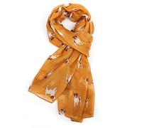 LilyRosa® Jack Russell Scarf White Blue Purple Mustard Navy Pink Grey Ladies Dog Print Shawl Wrap Scarves (Mustard)