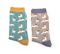 LilyRosa® Ladies Jack Russell Dogs Socks Blue Grey Two Pairs