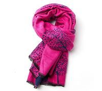 LilyRosa® Ladies Winter Scarf Mulberry Tree Print Design Grey Pink Blue Mustard Wrap (Navy Pink)
