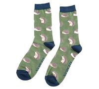LilyRosa Mens Hedgehog Socks 6-11 Bamboo Hegdehogs 1 Pair New (Green)