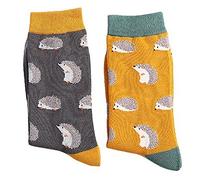 LilyRosa® Mens Hedgehog Socks Gents Boys Men Orange Mustard Bamboo Mix (Two Pairs)