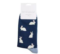 LilyRosa Mens Rabbit Socks 7-11 Bunny Rabbits Gift 1 Pair Navy Blue Green Teal (Blue)