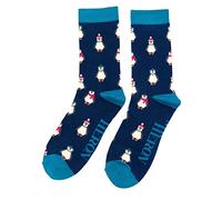 LilyRosa Mens Winter Penguin Socks One Size 7-11 Bamboo Blend Crew Mid Calf 1 Pair Navy Blue