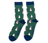 LilyRosa Mens Winter Penguin Socks One Size 7-11 Bamboo Blend Crew Mid Calf Green 1 Pair