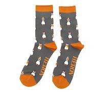 LilyRosa Mens Winter Penguin Socks One Size 7-11 Bamboo Blend Crew Mid Calf Grey 1 Pair