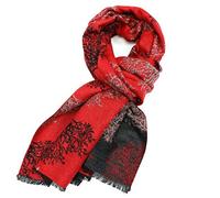 LilyRosa® New Chunky Large Soft Winter Scarf Red Brown Reversible Mulberry Tree Print Scarf Pashmina Wrap