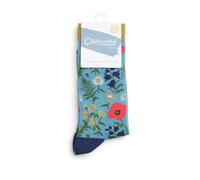 LilyRosa Quintessential Bird Flower Strawberry Funghi Sheep Horse Hedgehog Tree Design Womens Socks 4-8 Bamboo 1 Pair Pink Blue (Poppy)