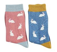 LilyRosa Rabbit Socks Ladies Bunny Rabbits 2 Pairs Blue Pink