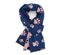 LilyRosa Thick Paws Design Winter Scarf Reversible Paw Print Ladies Soft Cosy Border Wrap Blue Mustard Grey Pink Navy