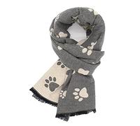 LilyRosa Thick Paws Design Winter Scarf Reversible Paw Print Ladies Soft Cosy Border Wrap Blue Mustard Grey Pink Navy