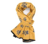 LilyRosa Thick Paws Design Winter Scarf Reversible Paw Print Ladies Soft Cosy Border Wrap Blue Mustard Grey Pink Navy