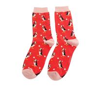 LilyRosa Women's Festive Puffin Socks Bird Girls Ladies 3-7 Women 1 Pair Bamboo Red