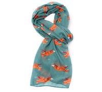 LilyRosa Womens Fox Scarf Grey Navy Blue Green Foxes Wrap (Green)