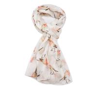 LilyRosa Women's Grey Robin Scarf, White Blue Red Robins Bird Scarves Shawl Wrap (Cream)