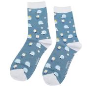 LilyRosa Womens Hedgehog Socks, Girls Ladies 3-7 Pink Green Grey Mustard 1 Pair (Blue Daisy)